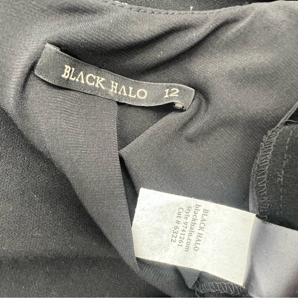 Black Halo Angie Flared Leg Jumpsuit Cutout Metallic Silver Bodice Romper 12 - Picture 11 of 17